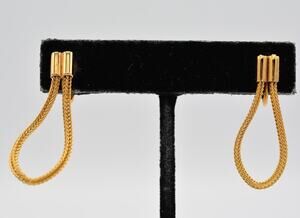 Lewis Segal Vintage Clip On Earrings Dangle Chain Brushed Gold NOS 1980s BinA12